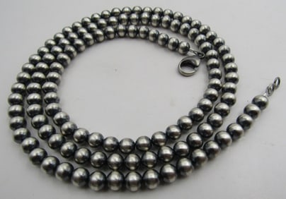 30" NAVAJO PEARL BEAD NECKLACE STERLING SILVER