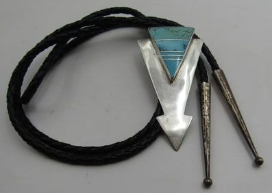 "CHIEF DODGE" TURQUOISE BOLO TIE NECKLACE STERLING
