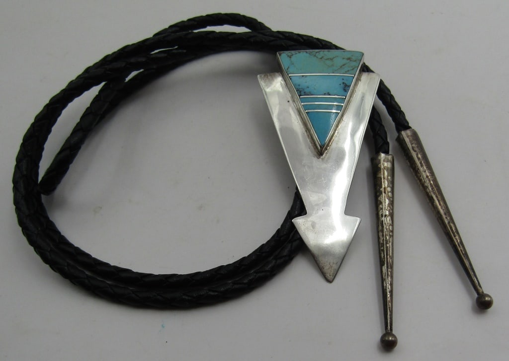 "CHIEF DODGE" TURQUOISE BOLO TIE NECKLACE STERLING (1 of 5)
