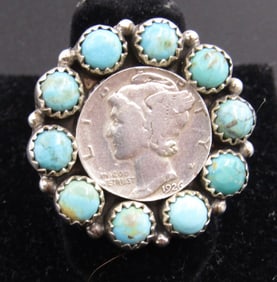 TURQUOISE SILVER COIN DIME RING