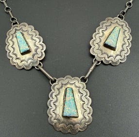 HARRY SPENCER NAVAJO STERLING OPAL NECKLACE
