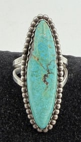 ELONGATED STERLING TURQUOISE NAVAJO RING