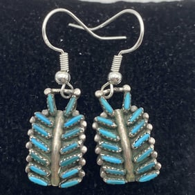 "LG" PETIT POINT ZUNI STERLING TURQUOISE EARRINGS
