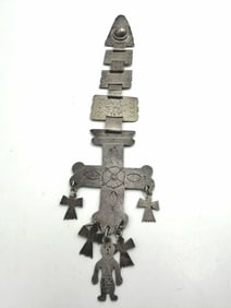 9" OLD NATIVE AMERICAN STERLING CROSS PENDANT
