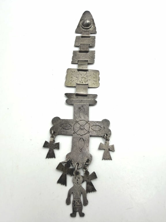 9" OLD NATIVE AMERICAN STERLING CROSS PENDANT