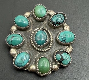 Z OTERO STERLING TURQUOISE CLUSTER PENDANT PIN