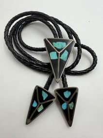 VINTAGE STERLING TURQUOISE BOLO TIE NECKLACE