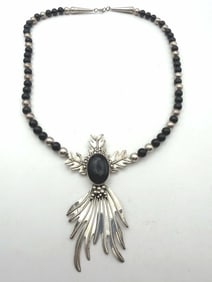1987 CAROL FELLEY STERLING ONYX NECKLACE
