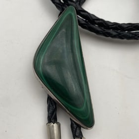 "HAYES" STERLING MALACHITE NAVAJO BOLO TIE