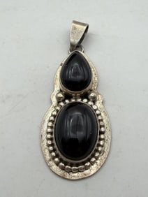 BEA TOM STERLING ONYX NAVAJO PENDANT