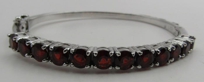 GENUINE 12 GARNET BANGLE BRACELET STERLING SILVER