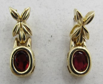 2 CARAT GARNET & 14K GOLD EARRINGS