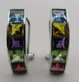 GARNET AMETHYST TOPAZ PERIDOT EARRINGS 14K GOLD 4G