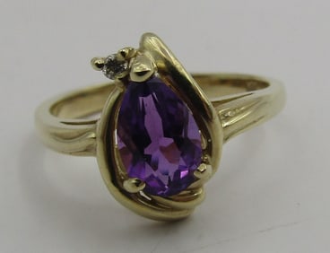 1CT AMETHYST DIAMOND RING 14K GOLD 3GRAM SIZE 6