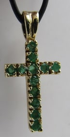 EMERALD CROSS 14K GOLD NECKLACE PENDANT