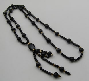 28" STRAND 8MM ONYX 14K GOLD NECKLACE