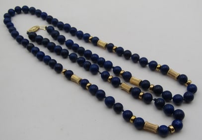 31" 14K GOLD & 8MM BLUE LAPIS BEAD NECKLACE