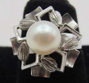 ASIAN HALLMARK 8MM PEARL RING STERLING SILVER