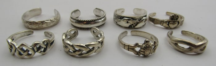 8 STERLING SILVER TOE RINGS 13.2GR COLLECTION LOT