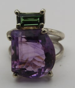 AMETHYST TOURMALINE RING STERLING SILVER SIZE 7.5