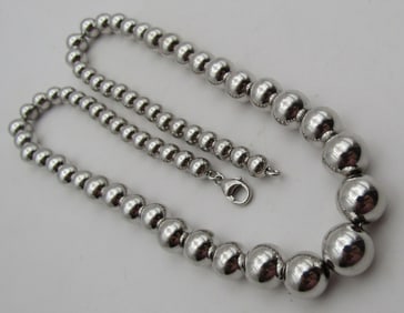 "JJ" 11MM GRADUATE BEADED NECKLACE STERLING SILVER