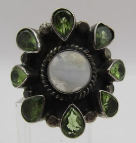 HUGE PERIDOT MOONSTONE RING STERLING SILVER