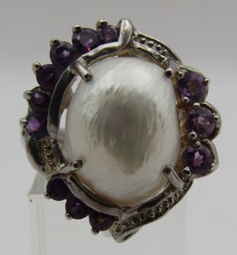 MABE PEARL AMETHYST RING STERLING SILVER SIZE 8