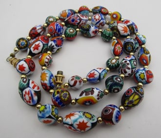 MURANO MILLEFIORI VENETIAN GLASS BEAD NECKLACE