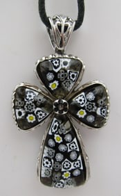 ALAN K MURANO MILLEFIORI CROSS NECKLACE STERLING
