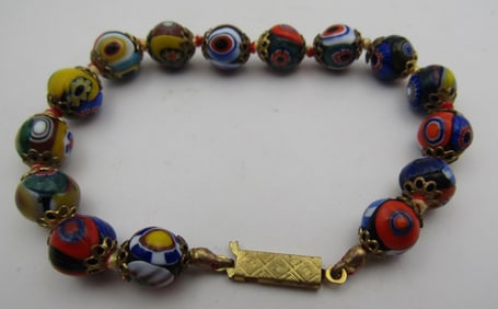 MURANO MILLEFIORI VENETIAN GLASS BEAD BRACELET
