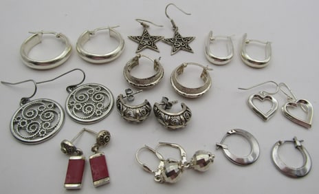 10 EARRING ALL STERLING SILVER COLLECTION LOT