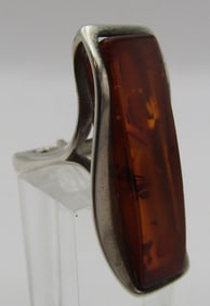 AMBER RING STERLING SILVER EUROPEAN HALLMARK