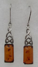 2" AMBER EARRINGS STERLING SILVER