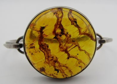 AMBER BANGLE BRACELET STERLING SILVER