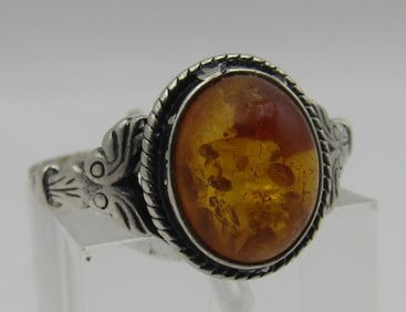 AMBER RING STERLING SILVER SIZE 8