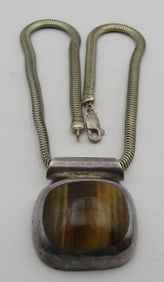TA119 TAXCO TIGER EYE NECKLACE STERLING SILVER 61G