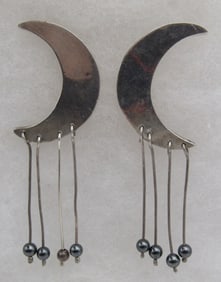 TJ-48 TAXCO HEMATITE MOON EARRINGS STERLING SILVER
