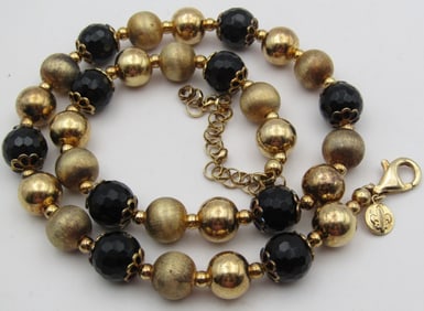 22" GOLD ON STERLING SILVER BEAD NECKLACE 56 GRAMS