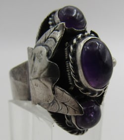 TAXCO JOF AMETHYST POISON RING STERLING SILVER