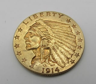 1914 USA 2 1/2 INDIAN DOLLAR GOLD COIN