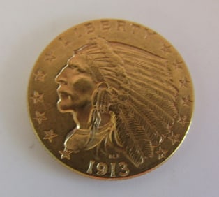 1913 US $2.5 DOLLAR GOLD INDIAN COIN