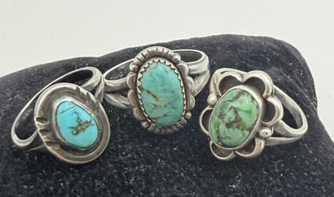 LOT OF 3 STERLING NATIVE AMERICAN TURQUOISE RINGS