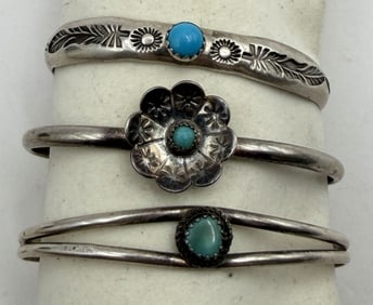 LOT OF 3 STERLING NATIVE AMERICAN SMALL BRACELETS