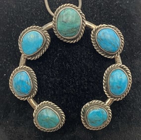 STERLING NAVAJO TURQUOISE NAJA PENDANT NECKLACE