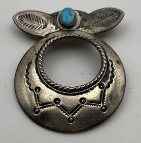 STERLING NAVAJO RING BOW PIN BROOCH TURQUOISE