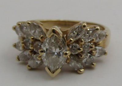 1.35CT DIAMOND .5CT MARQUISE 14K GOLD RING 4GRAM