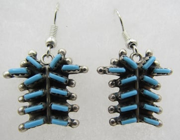 JOHNSON NEEDLEPOINT TURQUOISE EARRINGS STERLING SI