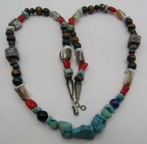 24" TURQUOISE MULTIGEM NECKLACE STERLING SILVER