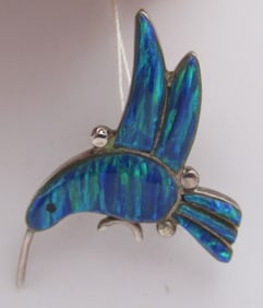 LELAND OPAL HUMMINGBIRD NECKLACE PIN STERLING SILV