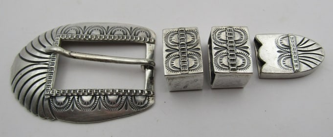 4PC "BB" RANGER BELT BUCKLE STERLING SILVER SET
